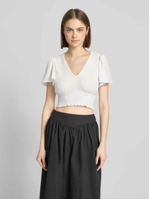 Top crop o kroju regular fit z fakturowanym wzorem model 'HANNAH' Only Złamany biały