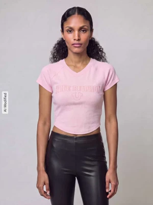Top crop o kroju slim fit z mieszanka bawełny model 'ribbed baby' True Religion Różowy