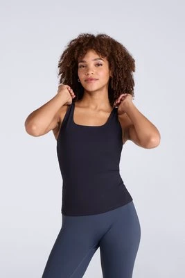 Top damski na ramiączka z prążkowanej dzianiny - Black Animal