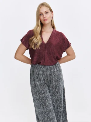 Top damski z błyszczącej tkaniny w kolorze bordowym Top Secret