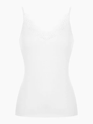 Top damski z prążkowanego materiału i koronkowym dekolcie Klara POUPEE