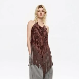 Top halter haft frędzle brązowy BIMBA Y LOLA