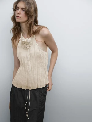 Top Halter Z Kwiatowym Wzorem - Surowy - - Massimo Dutti - Kobieta