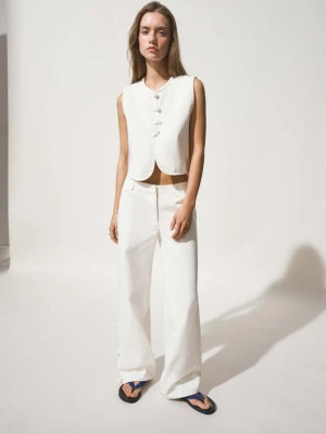 Jeansowy top kamizelka złamana biel - Teen - - MANGO TEEN