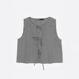 Top kokardki i efekt postrzępienia krata czarny BIMBA Y LOLA