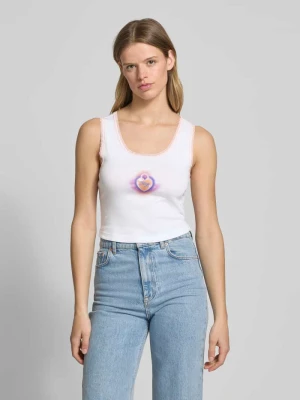 Top krótki z nadrukiem z logo model ‘Delarina’ Hugo Blue