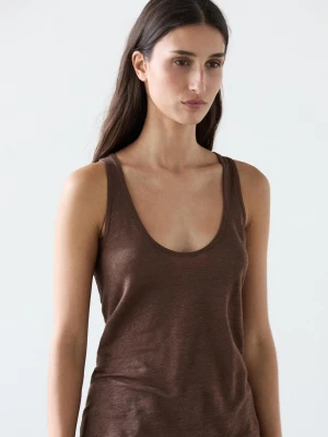 Top Na Ramiączkach Ze 100% Lnu - Czekoladowy - - Massimo Dutti - Kobieta