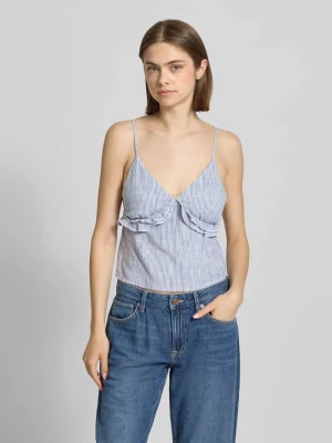 Top na ramiączkach o kroju regular fit z mieszanki wiskozy i lnu model 'SIESTA' Only Błękitny