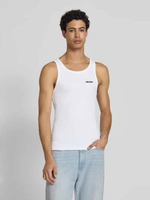 Top na ramiączkach w prążkowanym wyglądzie z logo REVIEW