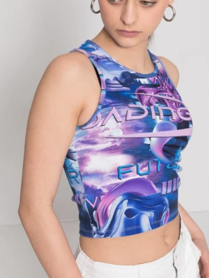 Top na ramiączkach z bawełny prążkowanej z kolorowym nadrukiem na całości Reporter