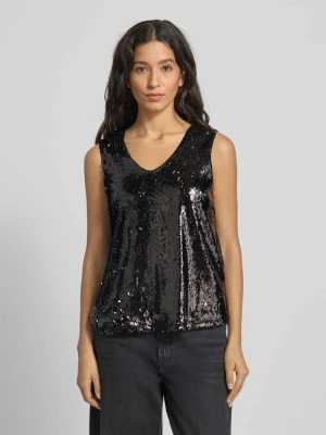 Top na ramiączkach z dekoltem w serek i cekinami MORE & MORE