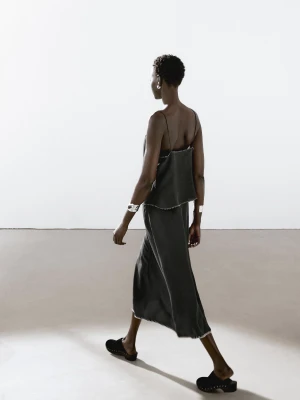 Top Na Ramiączkach Z Kontrastowym Stebnowaniem - Czarny - - Massimo Dutti - Kobieta