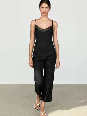 Top Na Ramiączkach Z Koronkowym Detalem - Czarny - Massimo Dutti - Female