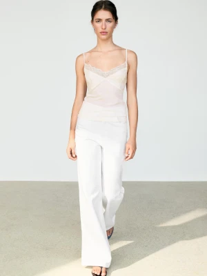 Top Na Ramiączkach Z Koronkowym Detalem - Surowy - Massimo Dutti - Female