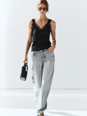 Top Na Ramiączkach Z Koronkowym Wykończeniem - Czarny - Massimo Dutti - Female