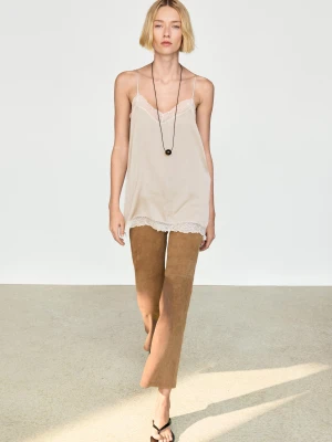 Top Na Ramiączkach Z Koronkowymi Detalami - Surowy - Massimo Dutti - Female