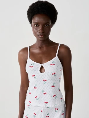 Top na ramiączkach z nadrukiem w wiśnie Etam