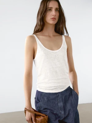 Top Na Ramiączkach Ze 100% Lnu - Biały Złamany - - Massimo Dutti - Female