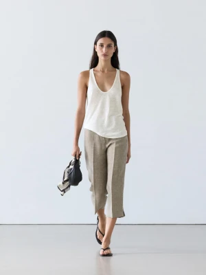 Top Na Ramiączkach Ze 100% Lnu - Biały Złamany - Massimo Dutti - Female
