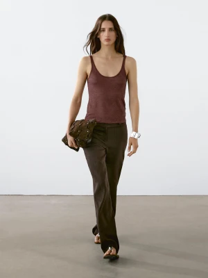 Top Na Ramiączkach Ze 100% Lnu - Bordowy - - Massimo Dutti - Kobieta