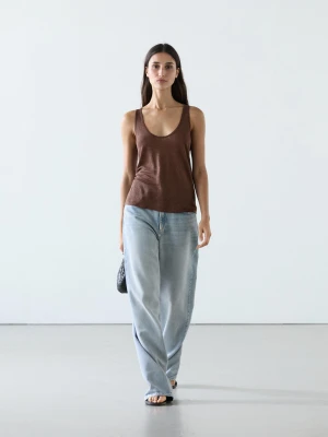 Top Na Ramiączkach Ze 100% Lnu - Czekoladowy - - Massimo Dutti - Kobieta