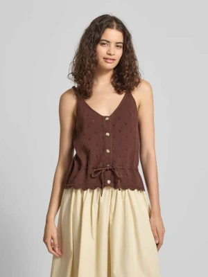 Top o kroju regular fit z czystej bawełny model 'PUKA' Pieces Ciemnobrązowy
