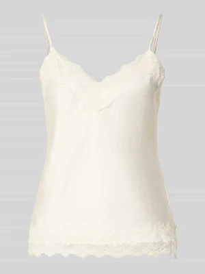 top o kroju regular fit z satyny z obszyciem koronką REVIEW Złamany biały