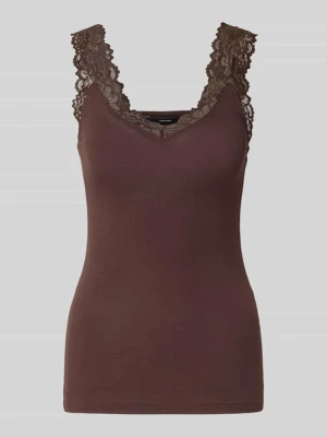 top o kroju slim fit z mieszanka wiskozy model 'ROSA' Vero Moda Czekoladowy