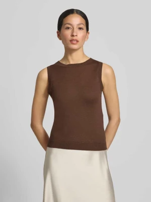 Top o kroju slim fit z mieszanki jedwabiu i lnu model 'DRIVA' Weekend Max Mara Ciemnobrązowy