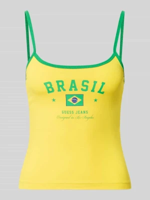 Top o kroju slim fit z nadrukiem z napisem Guess Żółty