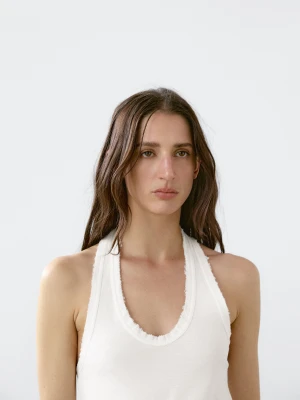 Top O Kroju Slim Z Wystrzępionym Dekoltem Halter - Surowy - - Massimo Dutti - Kobieta