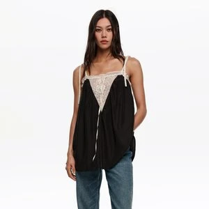 Top ramiączka koronki jedwab czarny BIMBA Y LOLA