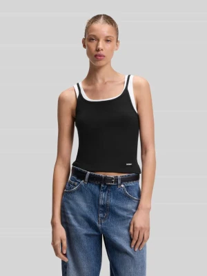 Top Slim o kroju slim fit z czystej bawełny z efektem warstw Hugo Czarny