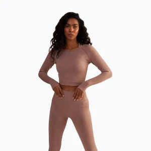 Top treningowy longsleeve damski BeShaped Femme Force rose-gold