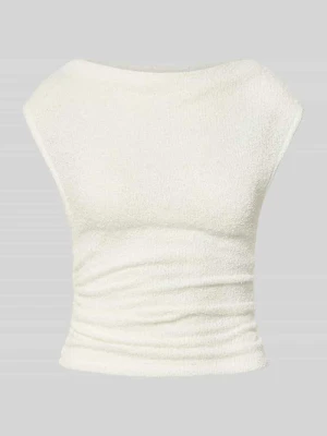 Top w imitacji bouclé z dekoltem w łódkę Gina Tricot Złamany biały
