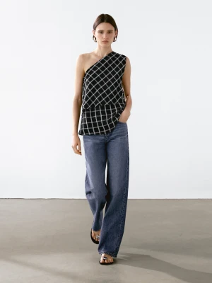 Top W Kratkę Z Asymetrycznym Dekoltem - Czarny - - Massimo Dutti - Kobieta