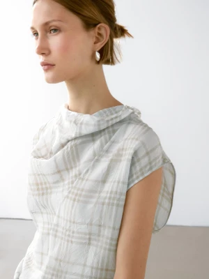 Top W Kratkę Z Drapowanym Dekoltem - Błękitny - - Massimo Dutti - Kobieta