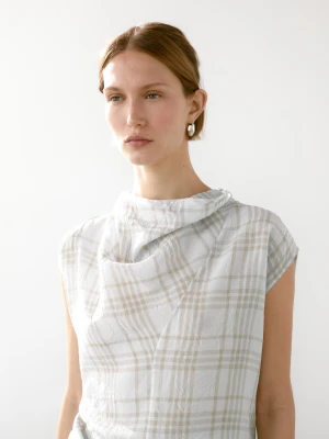 Top W Kratkę Z Drapowanym Dekoltem - Błękitny - - Massimo Dutti - Kobieta