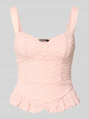 Top w kroju slim fit z obszyciem z koronki na całej powierzchni Gina Tricot Różowy