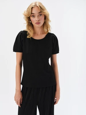 Top w prążek z bufiastym rękawem Top Secret