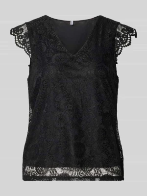 Top w stylu bluzki o kroju regular fit z obszyciem koronką model 'OLLINE' Pieces Czarny