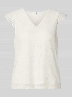 Top w stylu bluzki o kroju regular fit z obszyciem koronką model 'OLLINE' Pieces Złamany biały