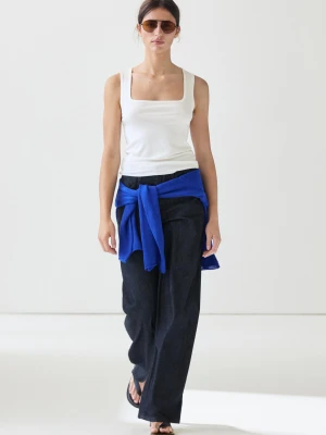 Top Z Bawełny Z Dekoltem Kwadratowym - Biały Złamany - Massimo Dutti - Female