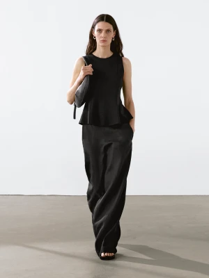 Top Z Dekoltem Halter I Baskinką - Czarny - - Massimo Dutti - Kobieta