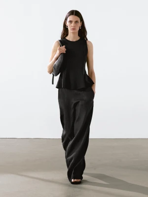 Top Z Dekoltem Halter I Baskinką - Czarny - - Massimo Dutti - Kobieta