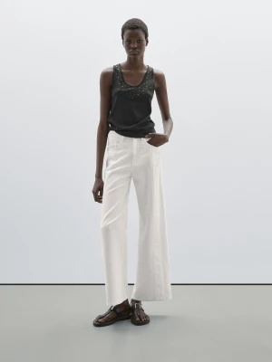 Top Z Dekoltem Halter I Ćwiekami - Ołowiany - - Massimo Dutti - Kobieta