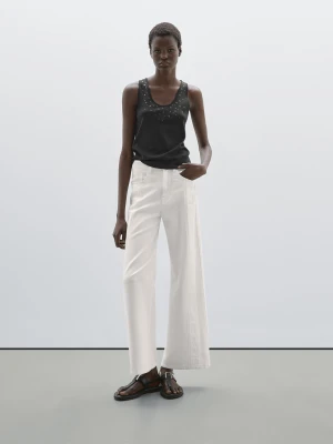 Top Z Dekoltem Halter I Ćwiekami - Ołowiany - - Massimo Dutti - Kobieta