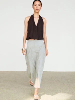 Top Z Dekoltem Halter I Elastycznym Dołem Z Bawełny - Brązowy - Massimo Dutti - Female