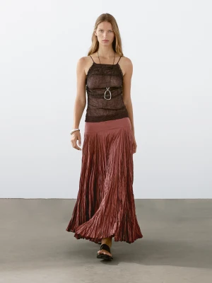 Top Z Dekoltem Halter I Odkrytymi Plecami - Bordowy - - Massimo Dutti - Kobieta