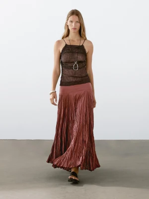 Top Z Dekoltem Halter I Odkrytymi Plecami - Bordowy - - Massimo Dutti - Kobieta